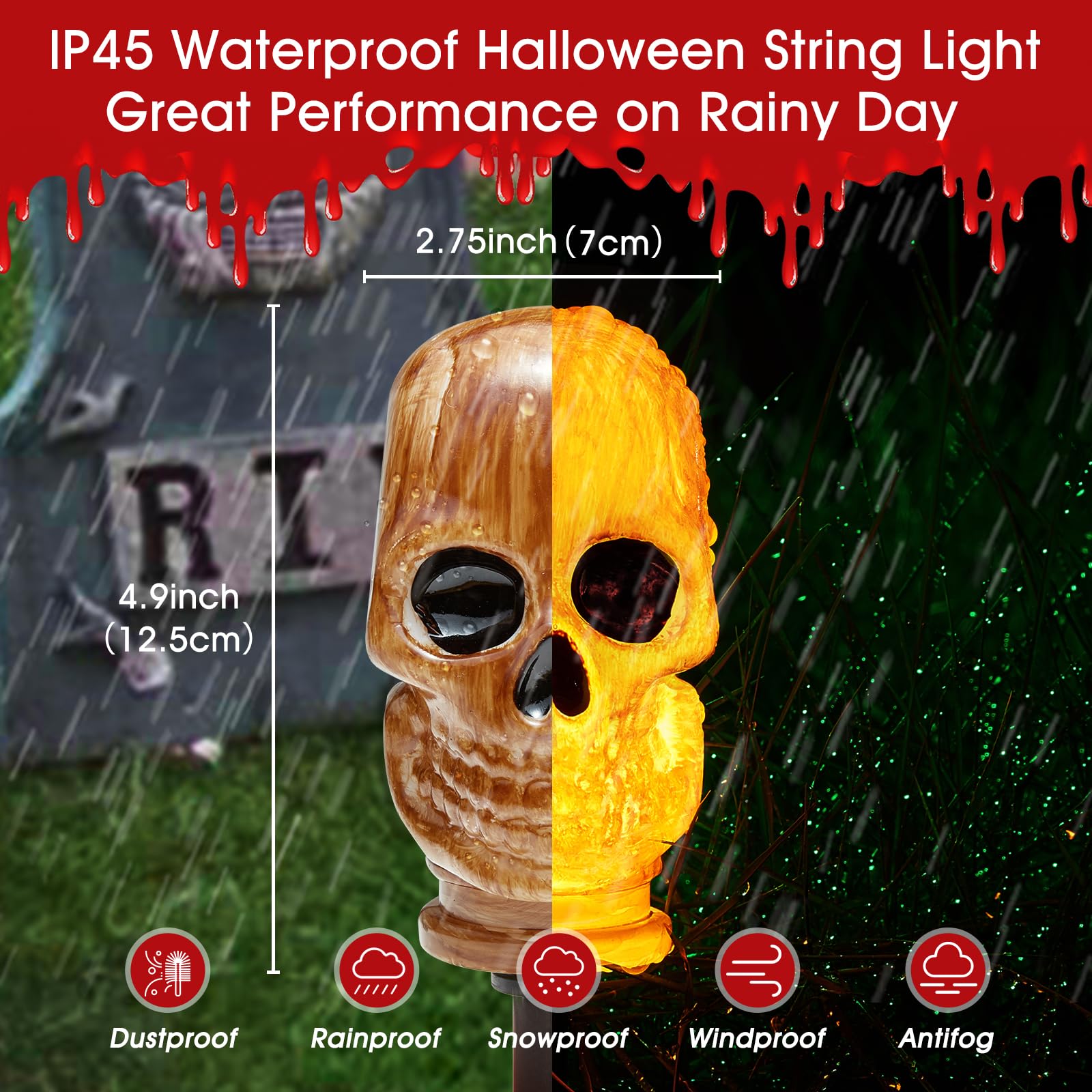 Upgraded 4 Pack 3D Skeleton Skull Halloween Pathway Lights with Timer - Waterproof Battery Operated Outdoor Decor for Garden, Patio, Yard - Perfect for Halloween Party, Trick or Treat, Spooky Home Décor