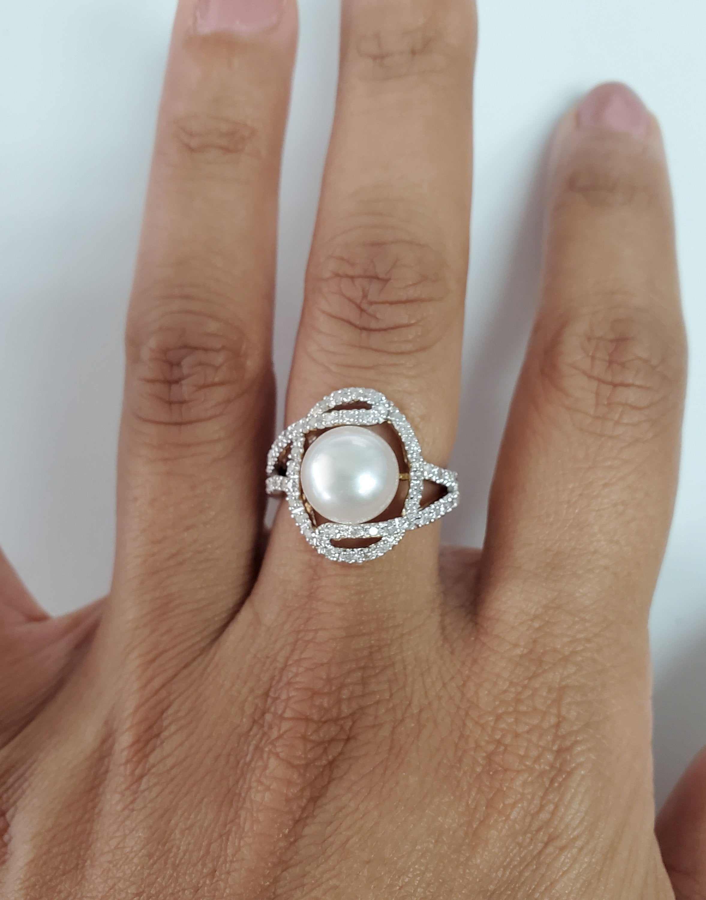 14K Yellow Gold Freshwater Pearl & Diamond Ring - 0.32cttw, Elegant Jewelry for Weddings, Anniversaries & Special Occasions