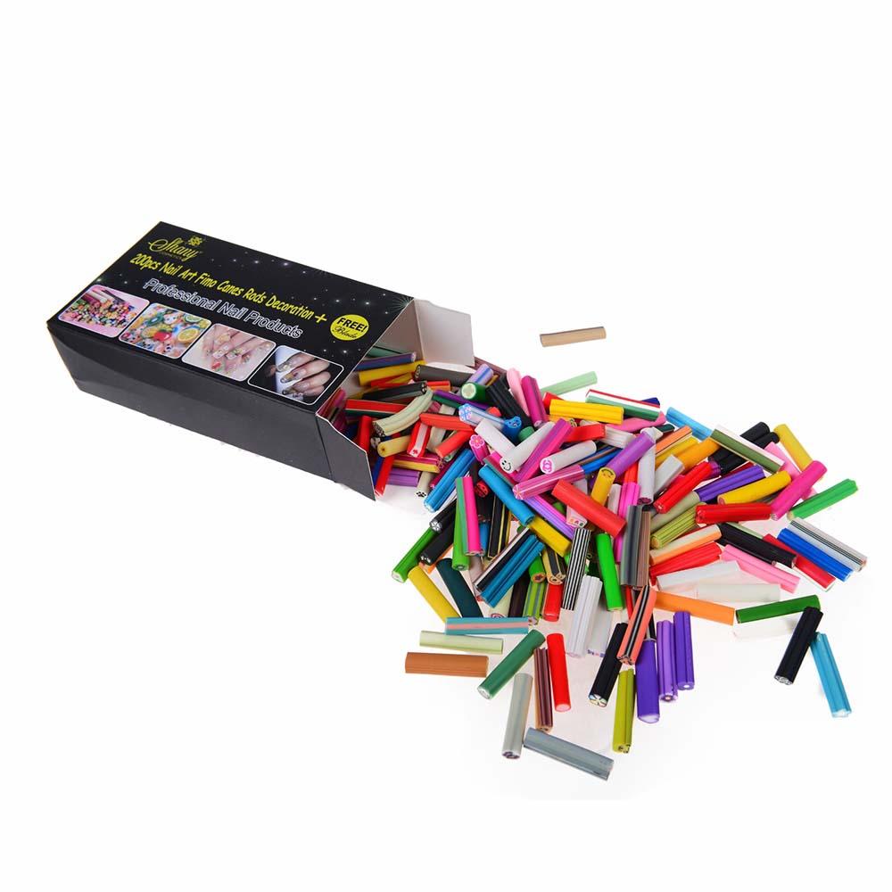 200pcs Nail Art Fimo Canes with Free Cutter - DIY Polymer Clay Slices for Manicure, Nail Decoration & Craft Projects - Perfect for Nail Salons, Home Use & Gift Giving