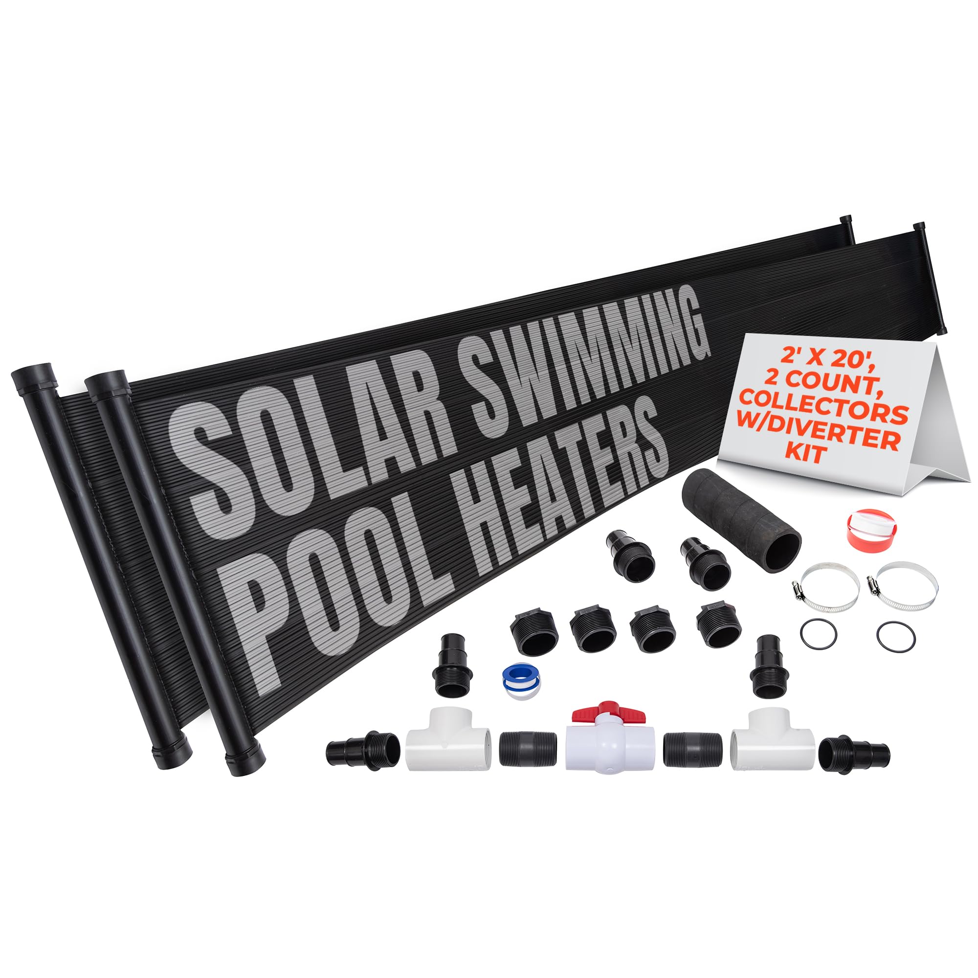 SunQuest Solar Pool Heater Panels - 2 (2ft x 20ft) Solar Collectors with Diverter Kit - Efficient Solar Water Heating System for Above Ground & Inground Pools - DIY Polypropylene UV-Resistant Panels - Perfect for Extending Swimming Season & Reducing Energy Costs