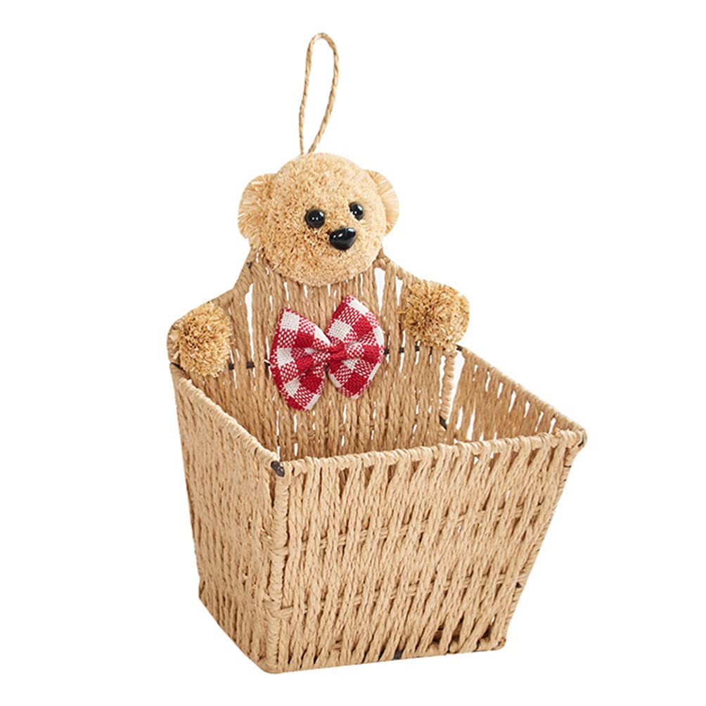 Cartoon Bear Woven Storage Basket - Wall Hanging Organizer for Toys, Clothes & Gifts | Natural Bamboo Weave | Home Decor, Nursery, Bathroom & Living Room Organization
