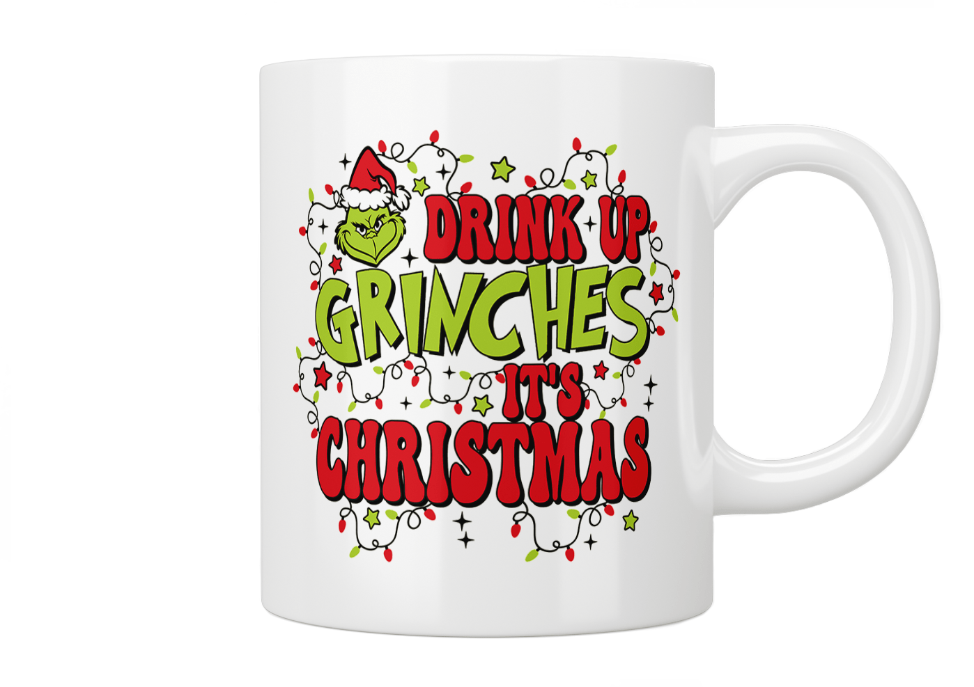 Grinch Christmas Mug - Funny 'Drink Up Grinches' Ceramic Coffee Cup for Holiday Parties, Office Gifts & Cozy Winter Mornings
