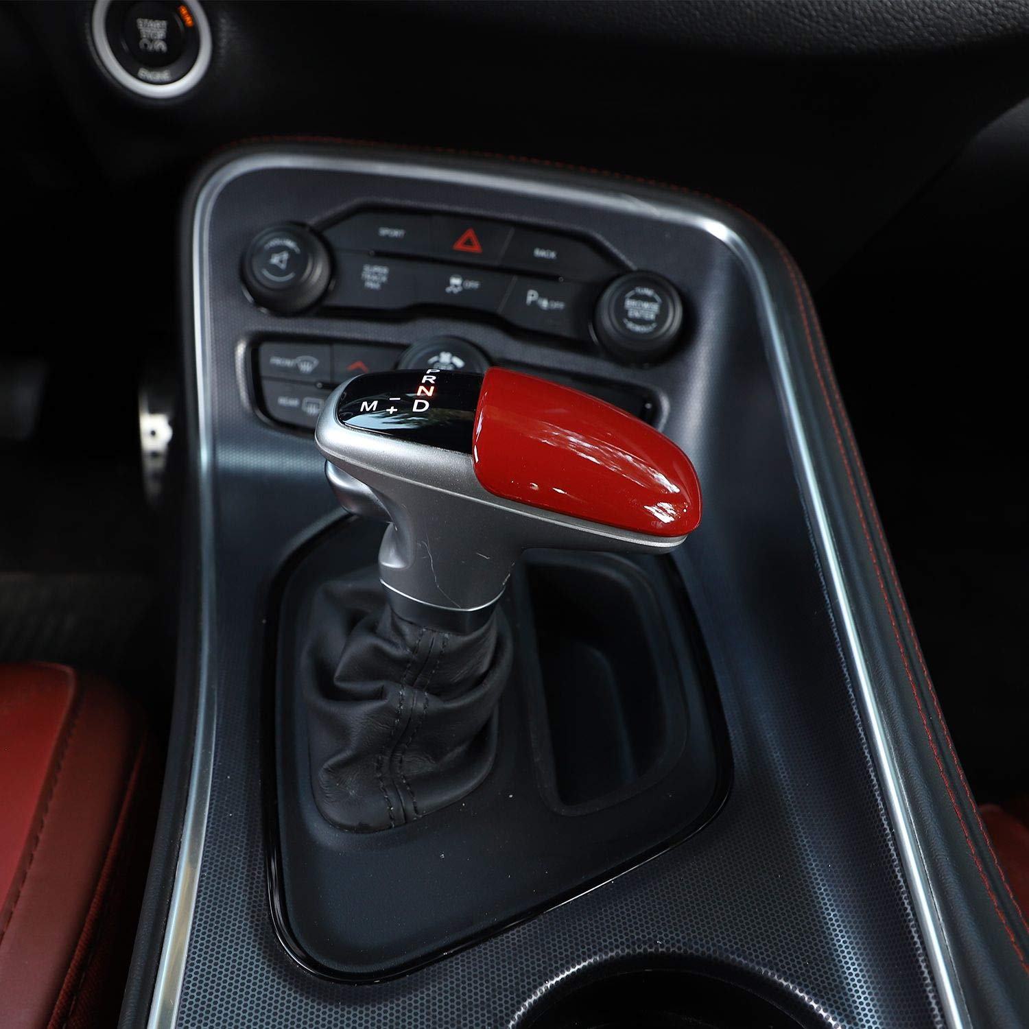 Voodonala ABS Red Gear Shift Trim Knob for 2015-2020 Dodge Challenger & Charger - Upgrade Your Interior with Custom Shift Knob for Enhanced Driving Experience