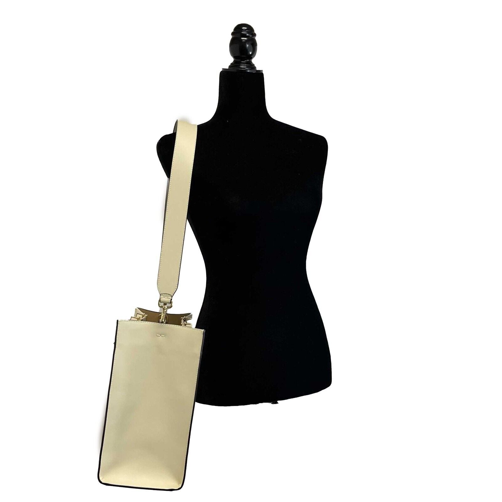 FENDI Plexiglass Handle Sunshine Medium Cream Shopper Tote Bag with Adjustable Shoulder Strap | Luxury Designer Handbag for Women | Perfect for Work, Travel & Everyday Use