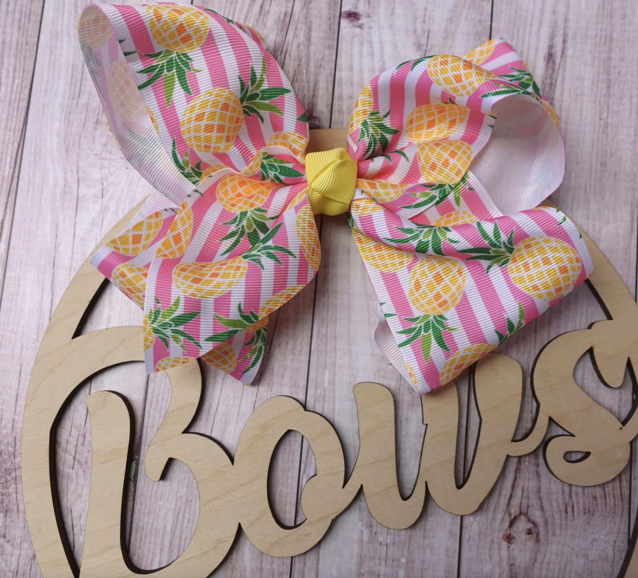 8-Inch Jumbo Handmade Grosgrain Ribbon Hair Bow with Alligator Clip - Pineapple Pink Stripe for Women & Girls | Perfect for Parties, Weddings & Everyday Hair Accessories