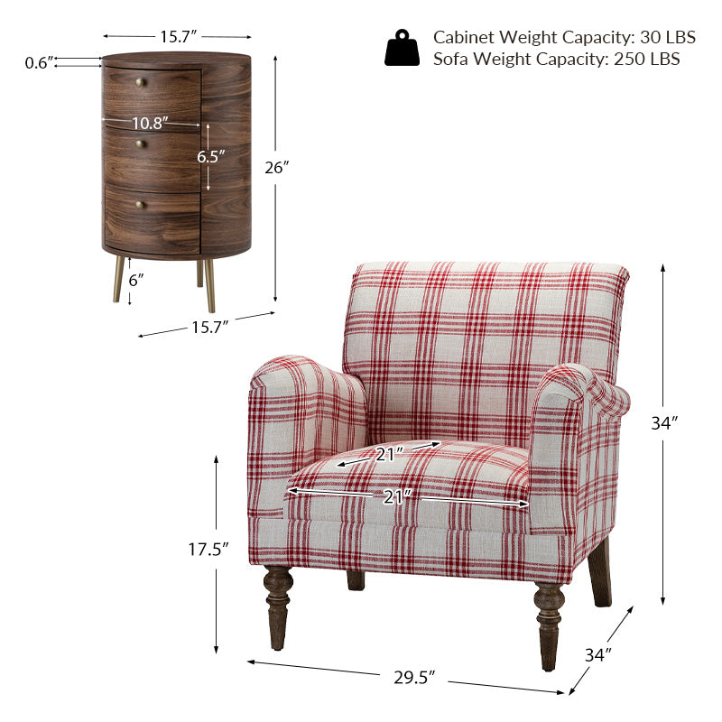 Sadie Upholstered Armchair with Side Table - 2 Piece Living Room Furniture Set for Small Spaces, Apartments & Cozy Reading Nooks