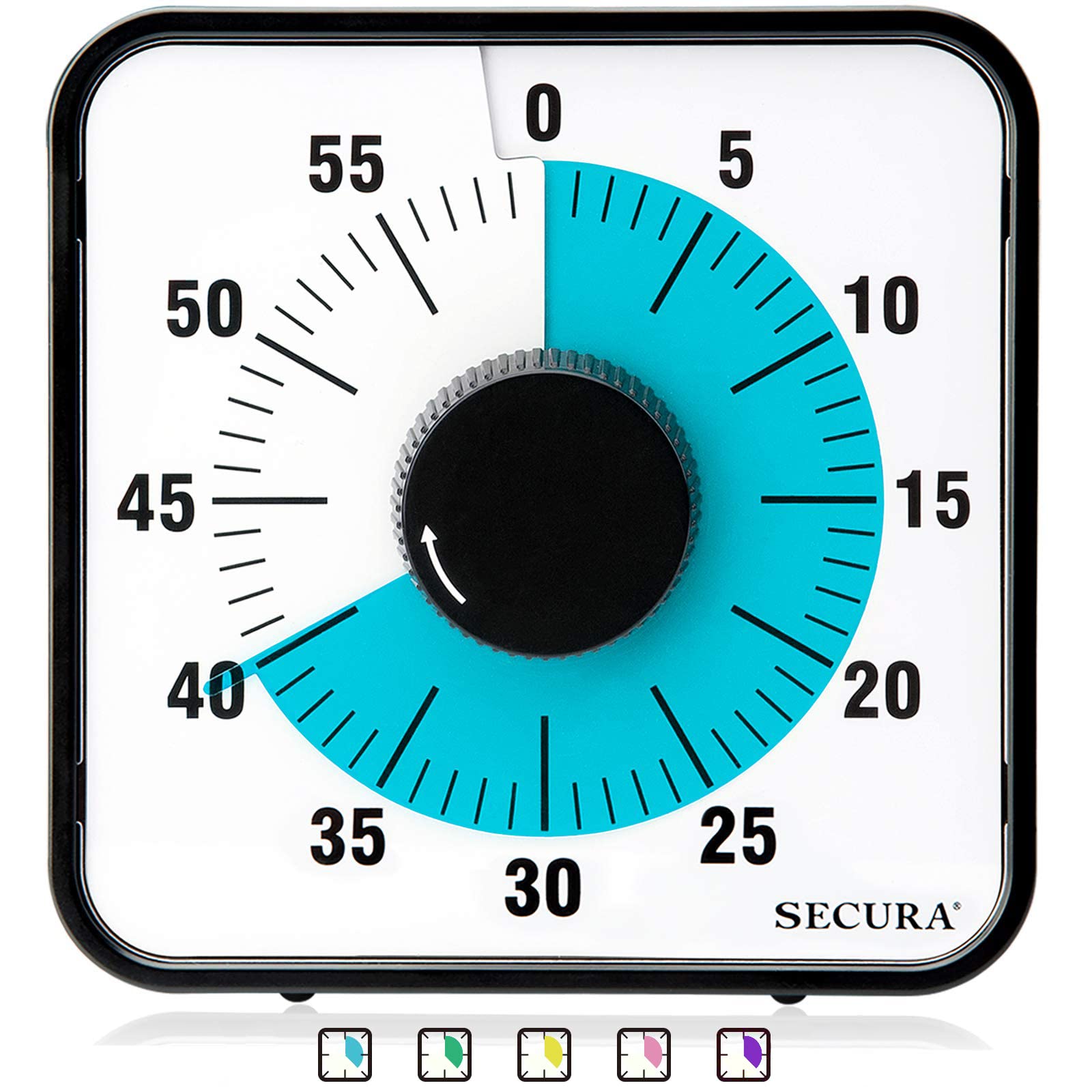 Secura 60-Minute Visual Countdown Timer - 7.5 Inch Large Classroom Timer for Kids & Adults - Durable Mechanical Kitchen Timer with Magnetic Backing (Blue) - Perfect for Cooking, Teaching, Studying & Time Management