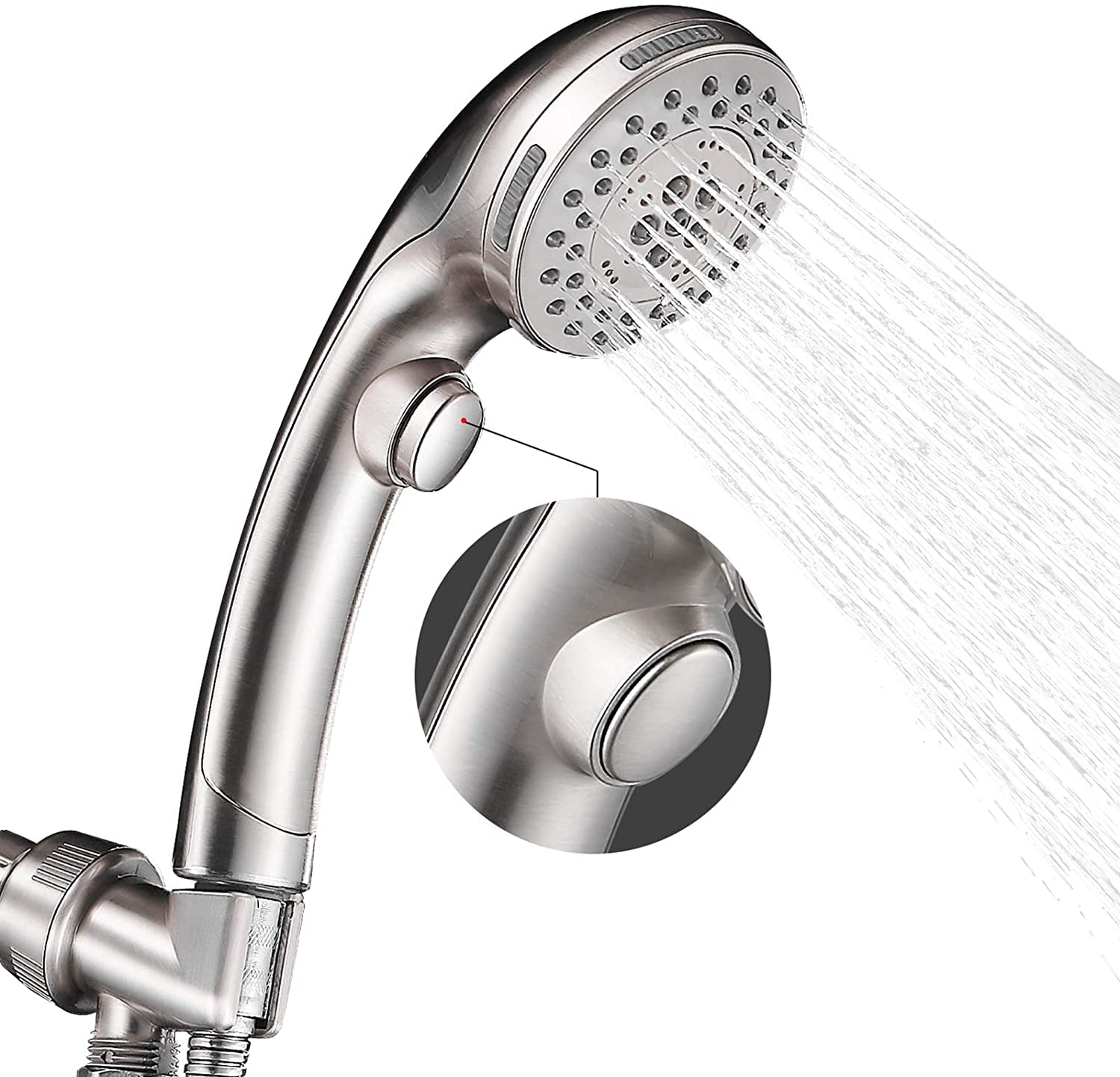 High Pressure 6-Setting Shower Head with Handheld Spray & ON/OFF Switch - Spa Mode, Brushed Nickel Finish - Perfect for Bathroom Renovation, Water Saving & Relaxing Shower Experience