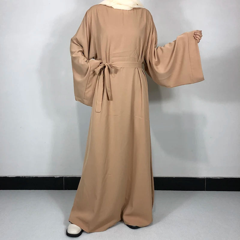 Basic Plain Nida Abaya with Free Belt - Modest Muslim Dress for Women - Perfect for Prayer, Eid, and Special Occasions