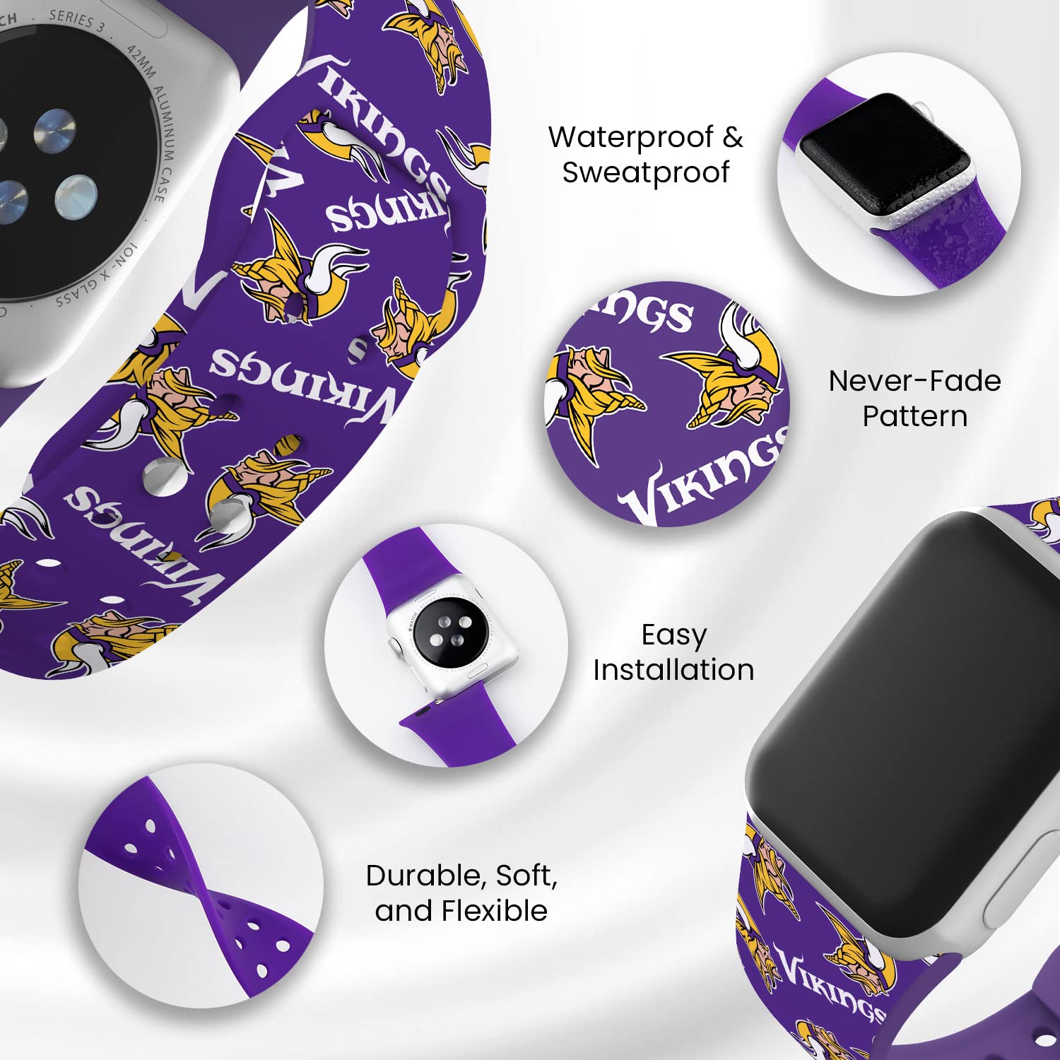 Minnesota Vikings HD Game Time Watch Band for Apple Watch - Perfect for Game Day & Sports Fans