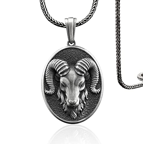Handmade Aries Ram Sterling Silver Men's Charm Necklace - Zodiac Sign Jewelry for Men, Aries Pendant, Horoscope & Animal Necklace - Perfect Gift for Birthday, Anniversary & Astrology Lovers