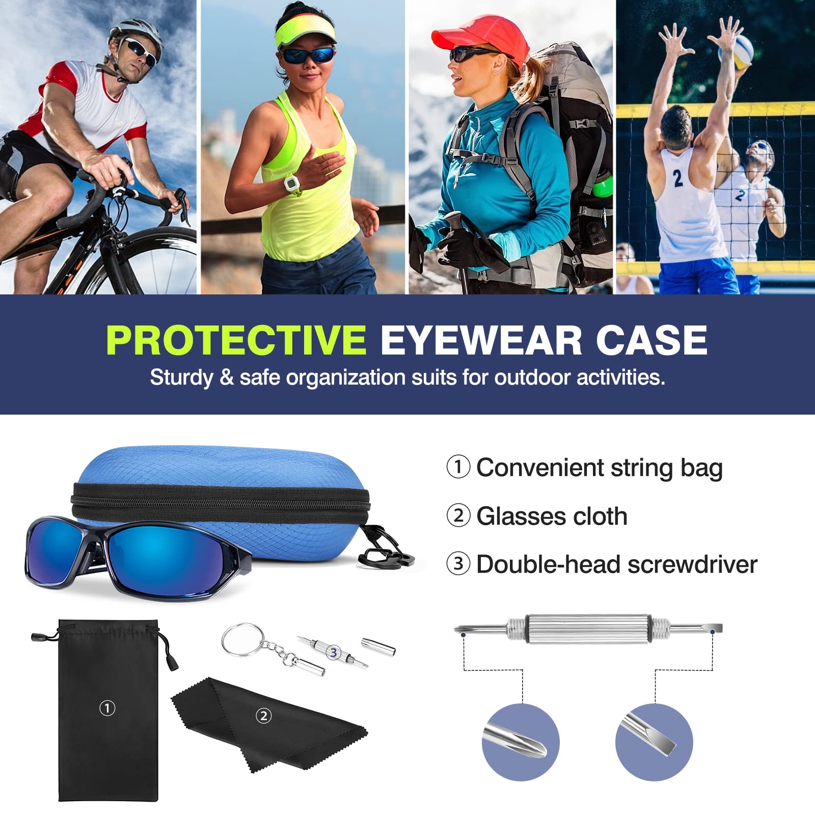 MoKo Semi Hard Shell Sunglasses Case - Unisex Protective Eyeglass Holder with Metal Hanging Hook | Travel, Outdoor, and Daily Use Accessory for Men & Women