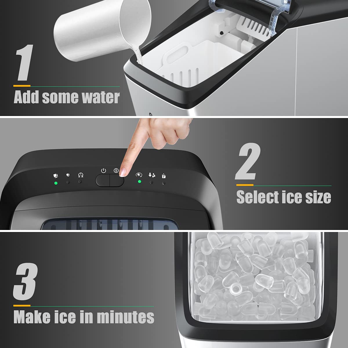 MAT EXPERT Stainless Steel Countertop Ice Maker - 33lbs/24H, Fast 7-Min Ice Making, Self-Cleaning Portable Ice Machine with Ice Scoop & Bucket - Perfect for Home Bars, Parties, Offices, and Outdoor Events
