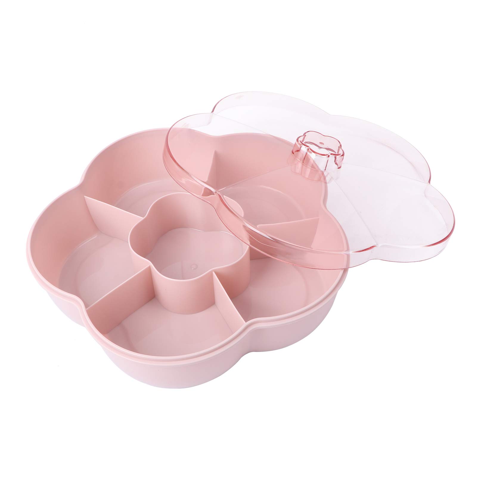 Colorful 6-Compartment Flower-Shaped Plastic Serving Bowl with Lid - Snack, Candy, Nut & Appetizer Tray - Food Storage Organizer for Parties, Picnics, Home & Office Use - Rosa Design