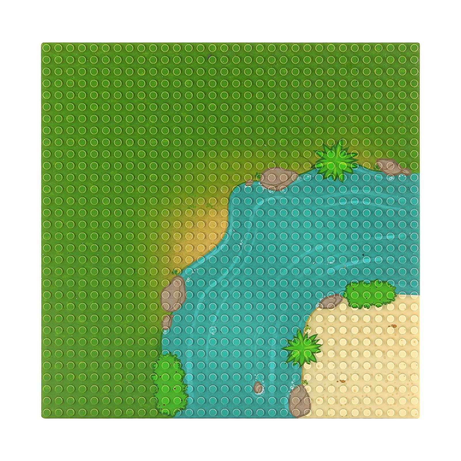 Feleph 10x10 Inch Classic Baseplate with River & Grassland Design - Compatible with LEGO, Mega Bloks & Major Building Blocks - Perfect for Kids' Playrooms, DIY Scenes & Model Displays