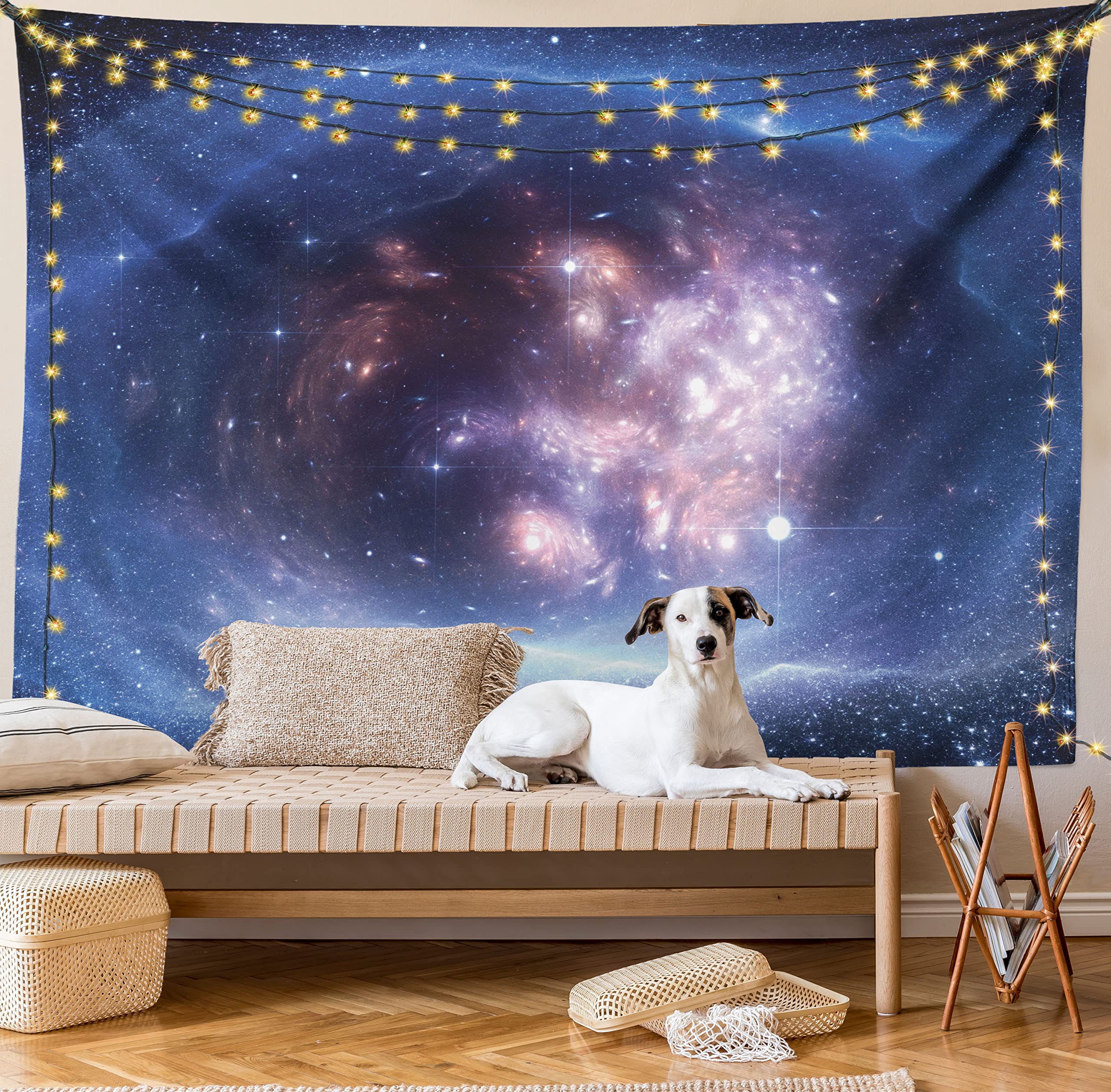 Ambesonne Outer Space Tapestry - Nebula Gas Cloud & Star Clusters Universe Astronomy Wall Art Decor | 45x30 Inch Indigo Purple Fabric Wall Hanging for Bedroom, Living Room, Dorm | Perfect for Space Theme Rooms, Meditation Spaces & Astronomy Lovers