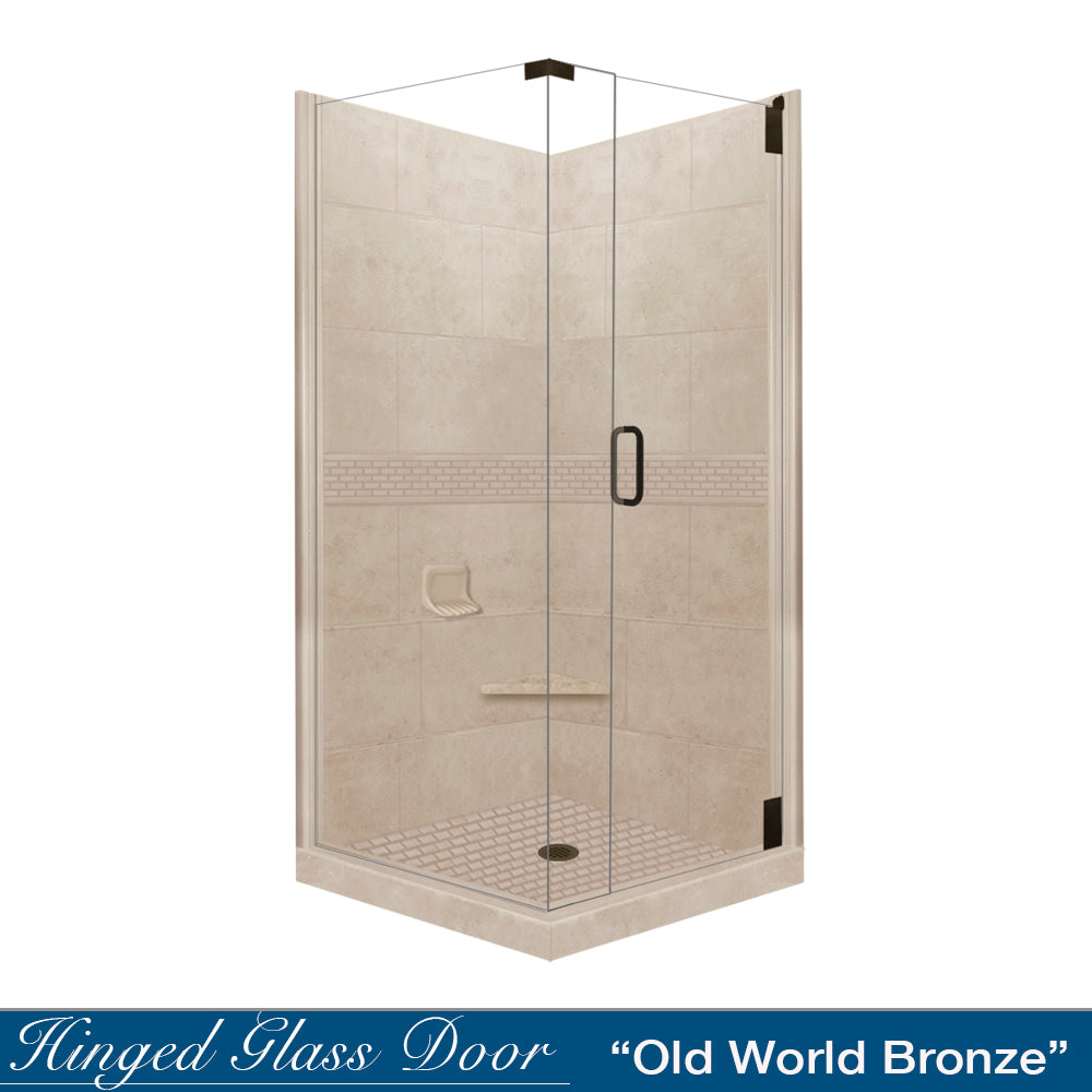 Corner Brown Sugar Sistine Stone & Classic Stone Accent DIY Shower Remodel Kit - Easy Bathroom Upgrade for Modern Home Renovation