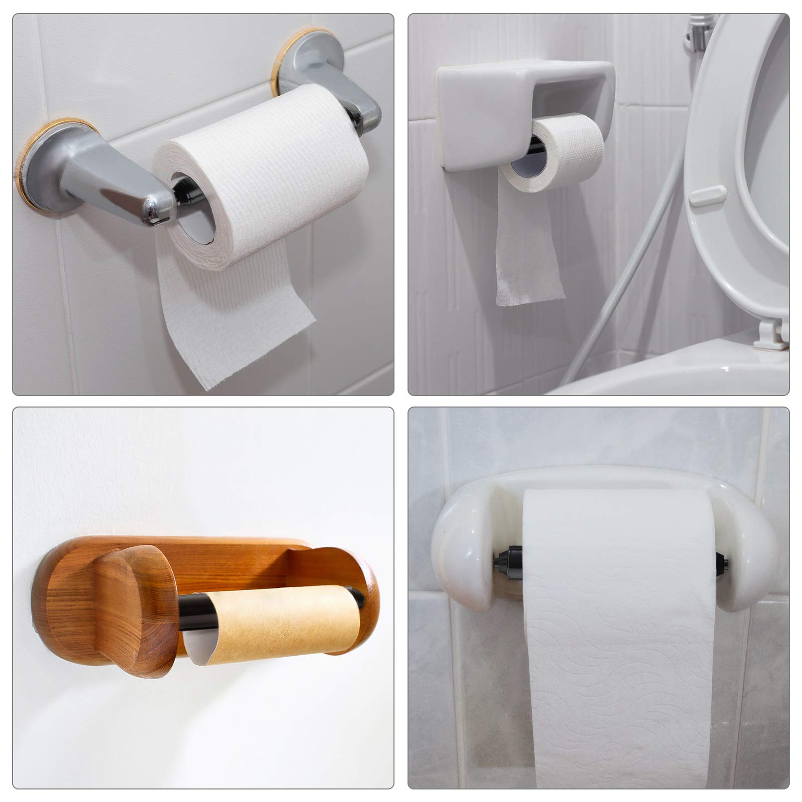 Shappy 4-Piece Plastic Spring Loaded Toilet Paper Roller Holder Replacement - Black Bathroom Tissue Dispenser Insert for Home, Office & RV Use