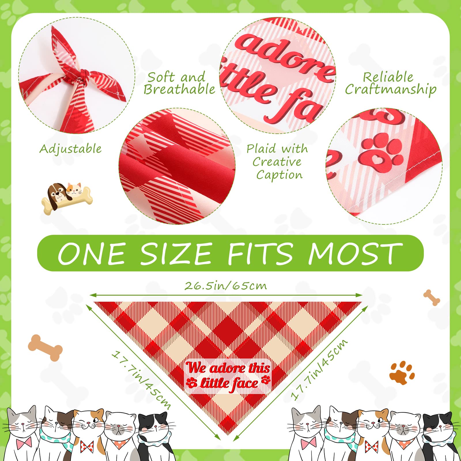 50 Pcs Plaid Dog Bandanas Bulk - Cute Adjustable Pet Bandanas for Small to Medium Dogs & Cats - Washable Triangle Scarf Bibs with Fun Captions - Perfect for Holidays, Birthdays & Daily Pet Fashion Accessories