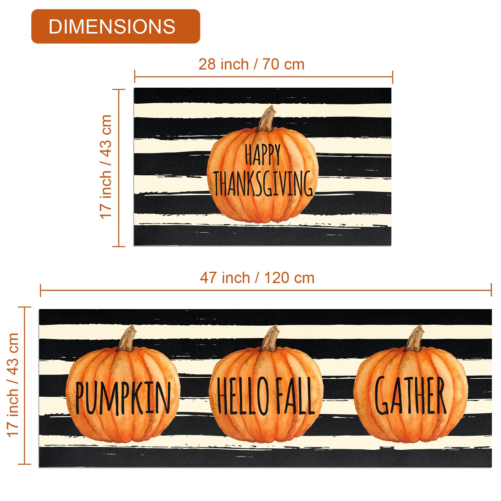 Premium Non-Slip Fall Pumpkin Kitchen Mat Set of 2 - Thick Cushioned Floor Rugs for Comfortable Standing (17