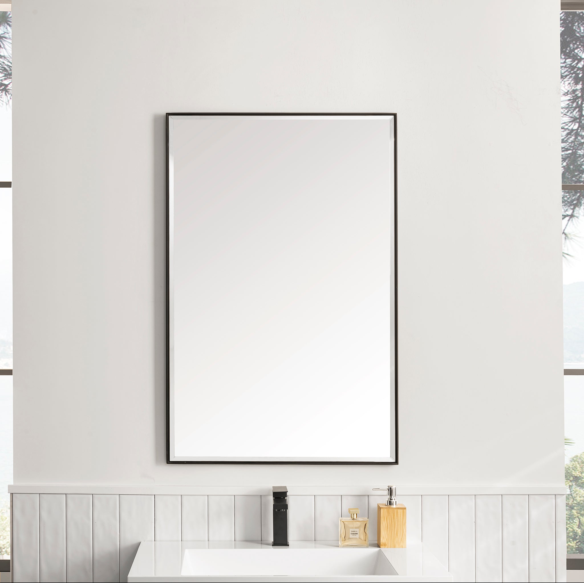 Rohe 26-Inch Wall Mirror in Matte Black - Modern Framed Bathroom Vanity Mirror for Home Decor & Makeup Application