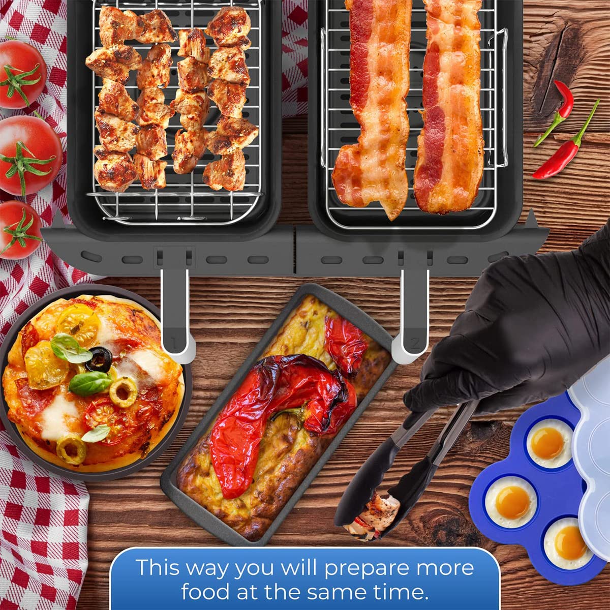 2Pcs 304 Stainless Steel Air Fryer Racks for Double Basket Air Fryers - Oven Safe Cooking Grilling Rack Accessories for Baking, Roasting & Microwaving | Perfect for Chicken Wings, Vegetables & Family Meals