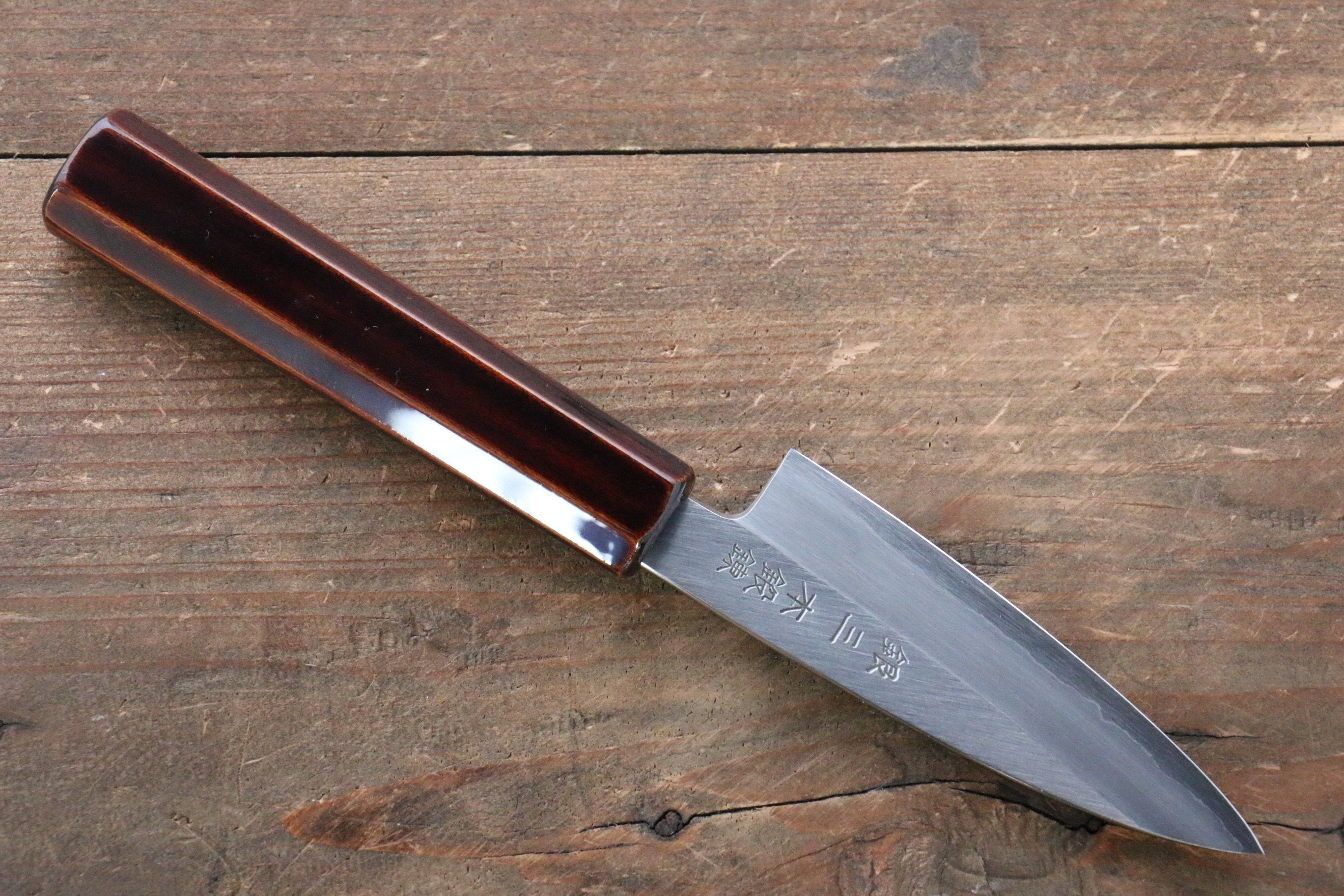 Seisuke Silver Steel No.3 Paring Knife 85mm - Premium Japanese Kitchen Knife with Lacquered Wood Handle - Perfect for Peeling, Slicing Fruits & Vegetables