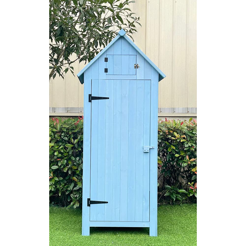 Hanover 8.7 cu. ft. Outdoor Storage Shed with Shelf & Lock - Vertical Wooden Tool Shed for Garden Equipment & Supplies - Durable Backyard Storage Cabinet for Patio, Lawn & Yard Organization