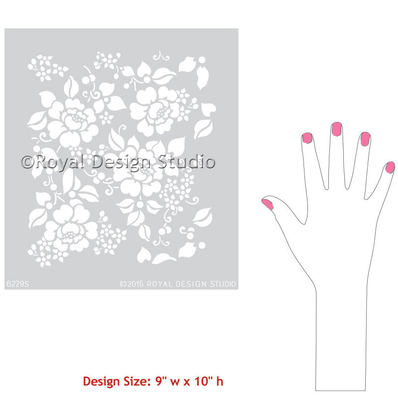 Spring Rose Blossoms Furniture Stencil - DIY Home Decor Painting Template for Cabinets, Walls & Wood Projects | Perfect for Farmhouse, Shabby Chic & Vintage Style Makeovers