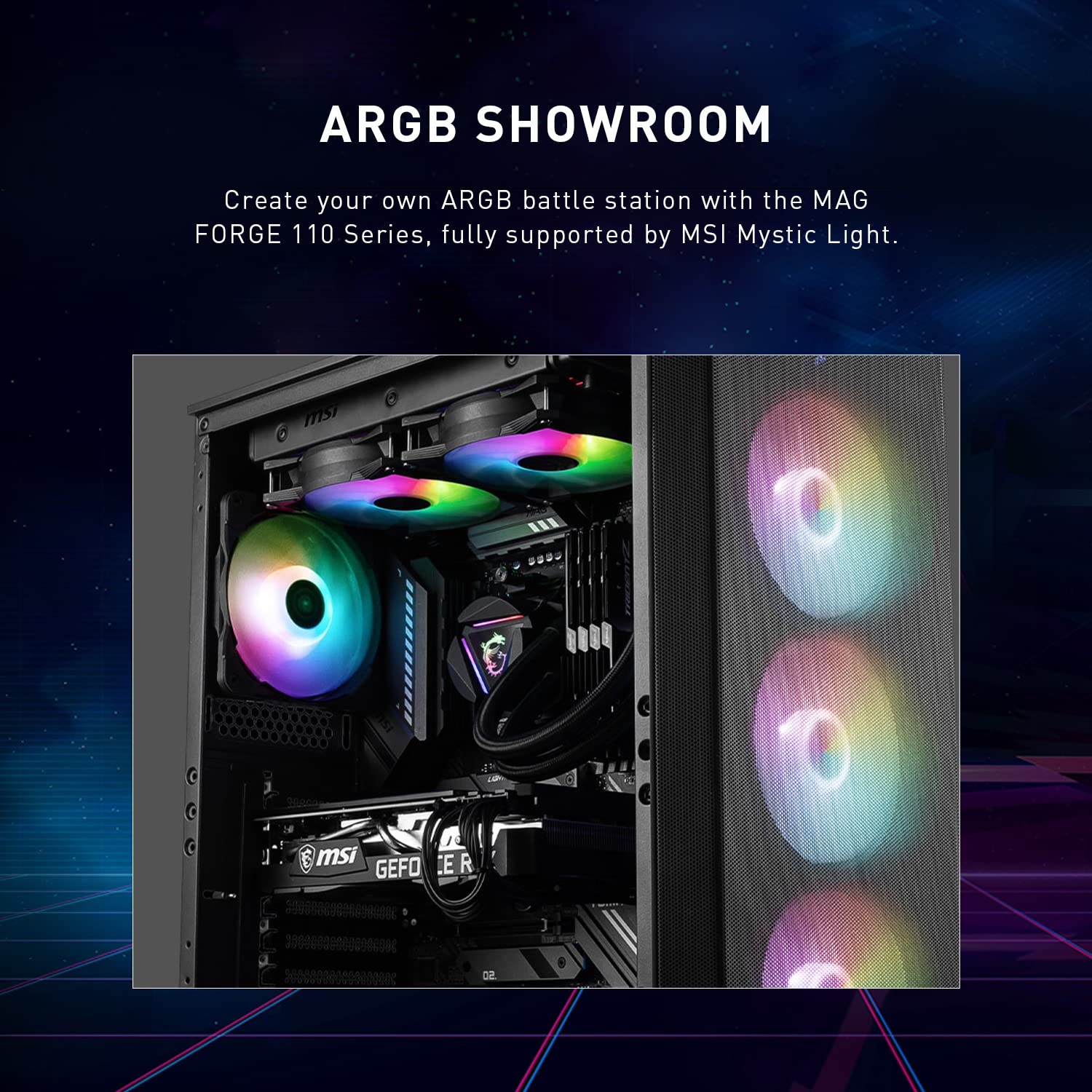 MSI MAG Forge 112R Mid-Tower Gaming PC Case with Tempered Glass Side Panel, ARGB 120mm Fans & 240mm Liquid Cooling Support - Premium Gaming & Streaming Setup for Esports & Content Creation