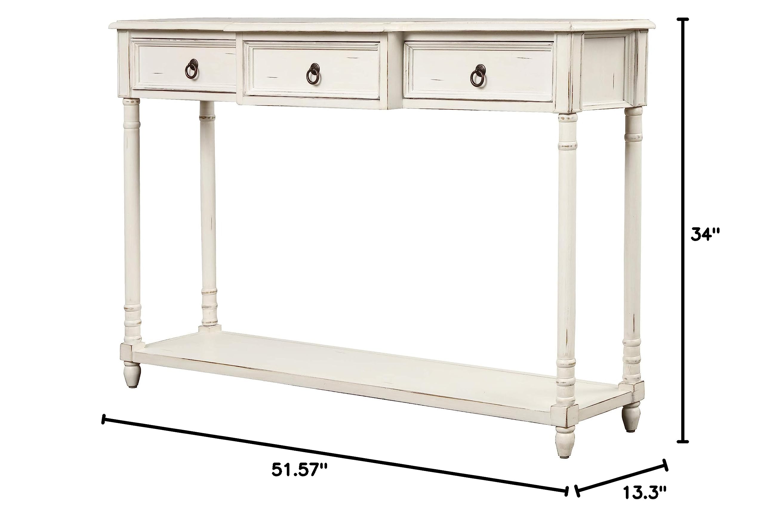 Rustic Wood Console Table with 3 Storage Drawers & Bottom Shelf - Sofa Table for Living Room, Entryway, Hallway - Easy Assembly Antique White - Perfect for Home Decor, Farmhouse Style & Small Space Organization