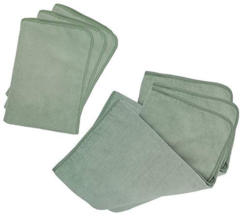 Premium 6-Piece Microfiber Towel Set with Satin Trim - Ultra Soft & Absorbent Cleaning Cloths (Sage Green) - Includes 3 Large (19.5