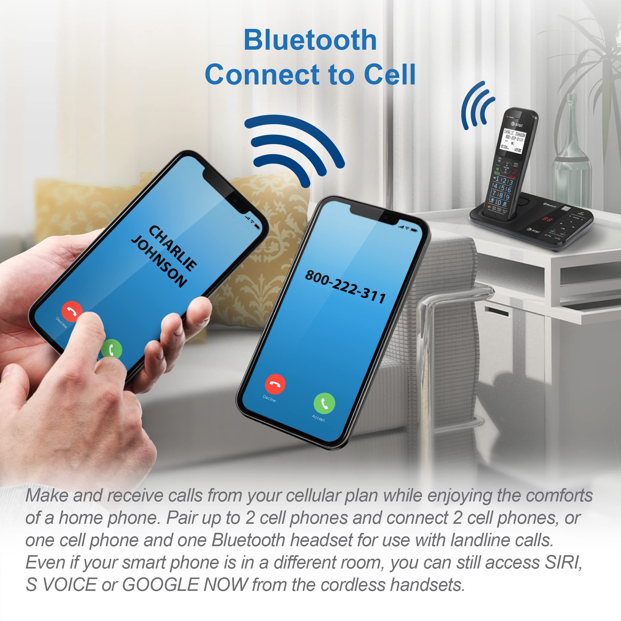 AT&T GL2113-21 Cordless Phone with Smart Call Blocker | Bluetooth Connectivity | Digital Answering Machine | Full-Duplex Speakerphone | Home & Office Communication Solution