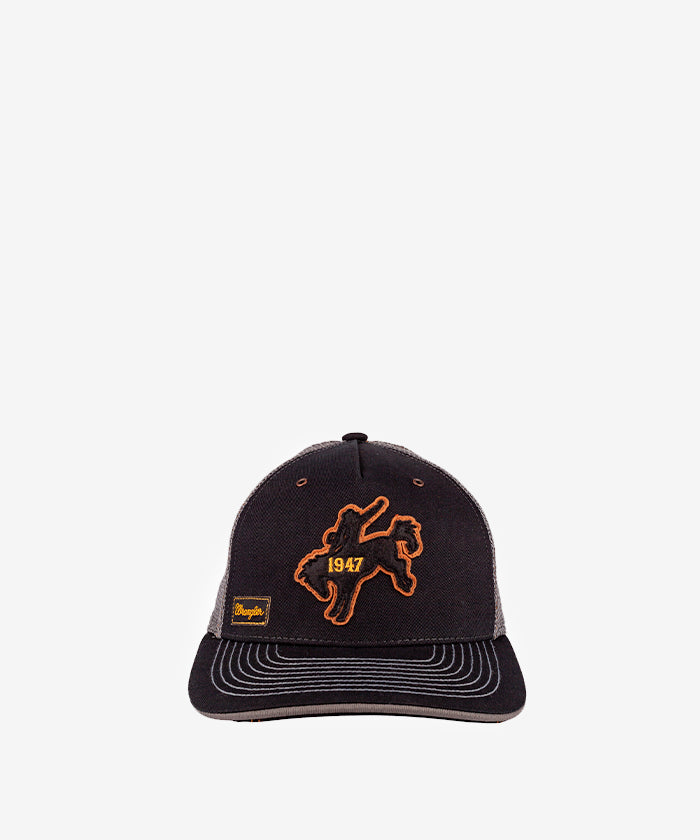Wrangler Bronc Buster Mesh Back Trucker Cap for Men - Breathable Adjustable Baseball Hat for Outdoor, Hiking, and Casual Wear
