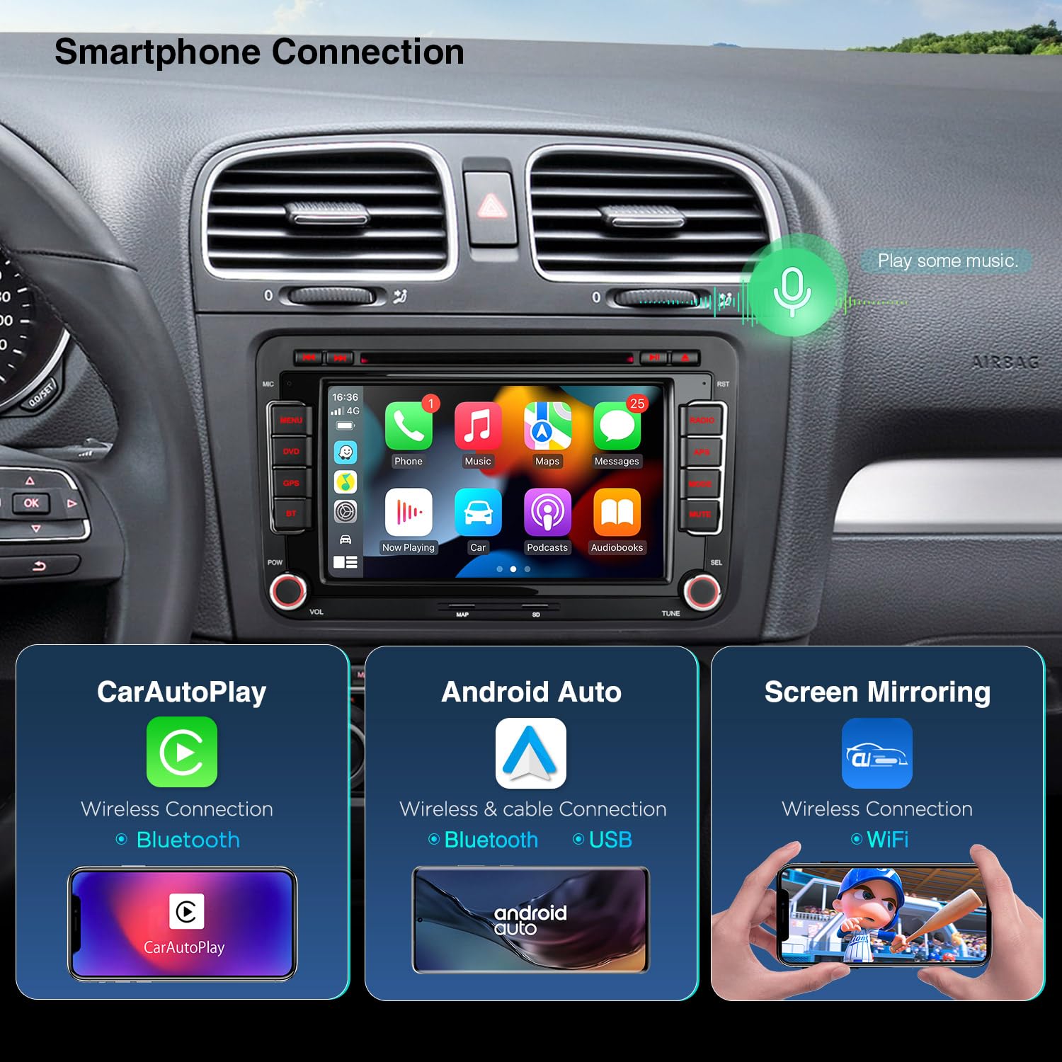 XTRONS 7 Inch Android 13 Car Stereo with Octa Core, GPS Navigation, 4G WiFi, Wireless CarPlay, DSP, Bluetooth - Double Din DVD Player for VW Seat Skoda - Perfect for Road Trips & Daily Commuting