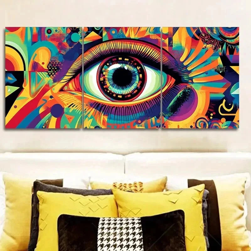 3-Piece Psychedelic Rainbow Eyes Wall Art Set - Framed Canvas 50x70cm (20x28in) - High Quality Print - 100% Australian Made - Ready to Hang - Perfect for Living Room, Bedroom & Office Decor