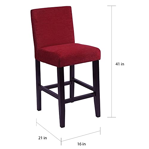 Aprilia Counter Height Bar Stools Set of 2 - Dark Red Vinyl Padded Seats with Chrome Base - Perfect for Kitchen Islands, Breakfast Bars & Home Bars