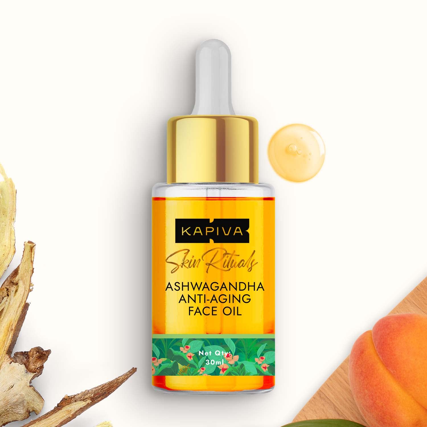 Kapiva Ashwagandha Anti-Aging Face Oil (30ml) - Plant Based Retinol for Wrinkles & Fine Lines | 100% Ayurvedic Facial Oil with Bakuchi & Herbal Actives | Natural Skin Care for Dry, Mature Skin | Day & Night Moisturizer for Glowing Complexion