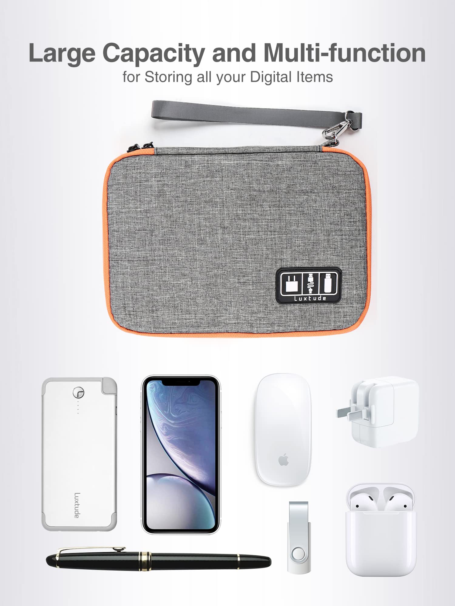 Luxtude Large Electronics Organizer - 11 Inch Travel Cable Organizer Pouch for Chargers & Cords (Grey, Small) | Perfect for Travel, Office & Home Organization