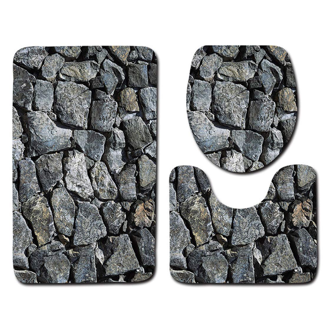 3-Piece Non-Slip Bathroom Mat Set - Water Absorbent Toilet Seat Cover, Floor Mat & Lid Cover - Soft Microfiber for Bathroom Safety & Comfort - Perfect for Bath, Shower & Toilet Areas
