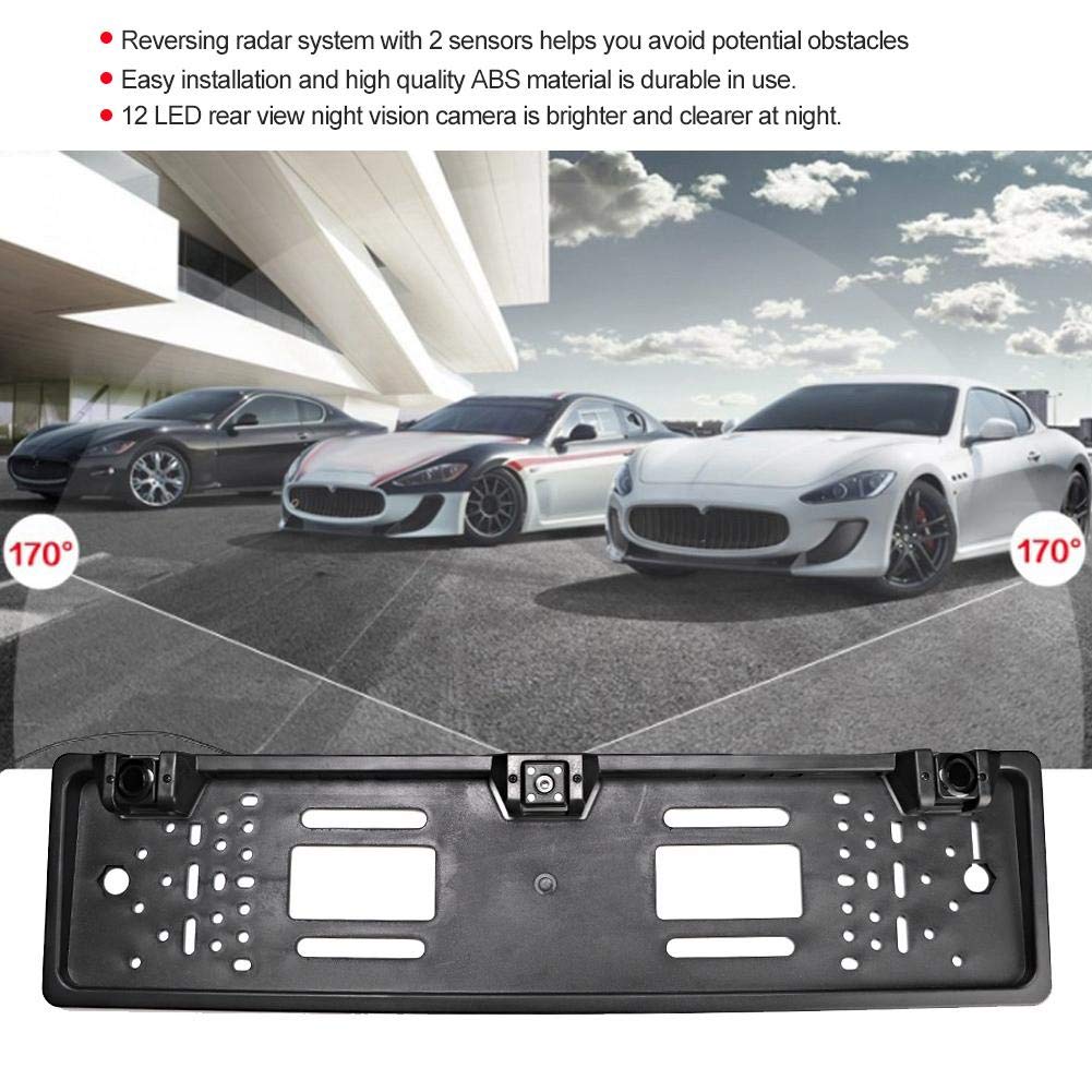 Tbest ABS European License Plate Frame with 12-LED Backup Camera & Parking Sensor - Universal Car Accessories for Safe Reversing & Parking | Ideal for Night Driving, Tight Parking & Rear Visibility