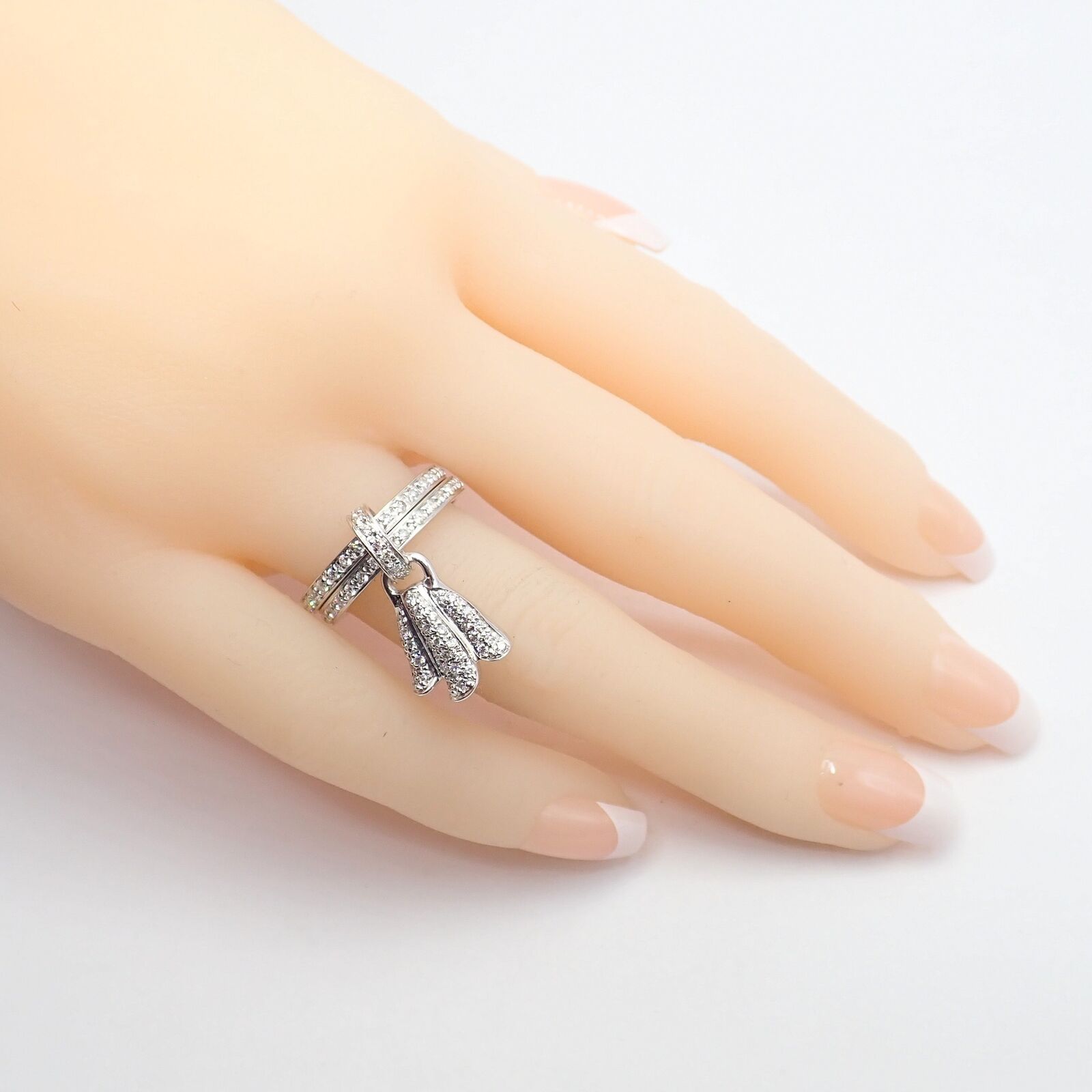 Authentic Piaget 18k White Gold Diamond Double Band Flower Ring - Luxury Jewelry for Weddings, Anniversaries & Special Occasions