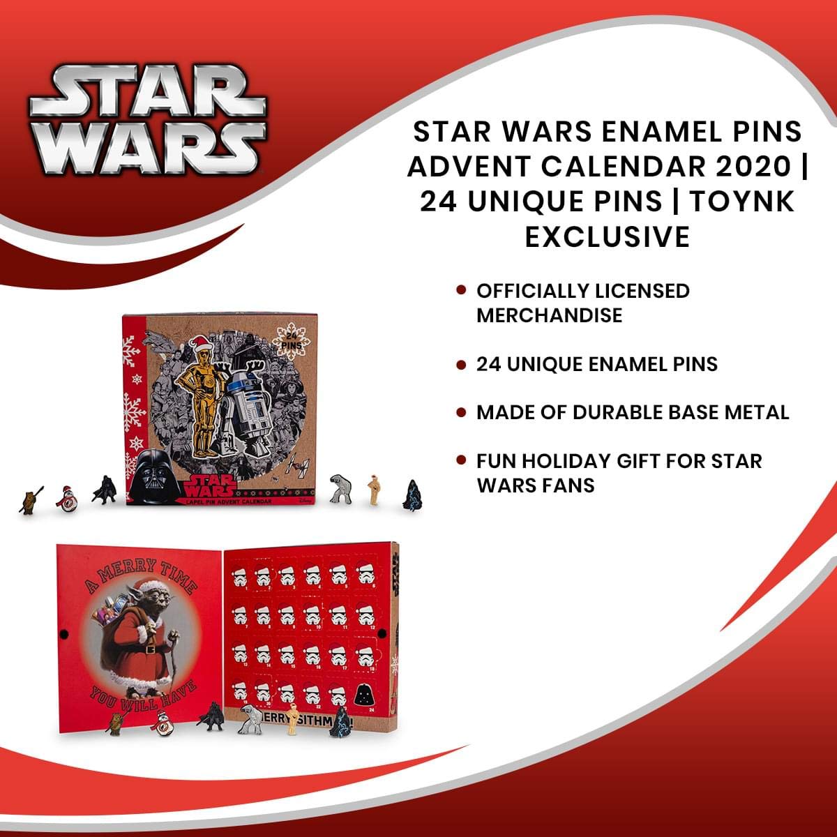 Star Wars Enamel Pins Advent Calendar - 24 Unique Collectible Pins | Toynk Exclusive | Perfect for Christmas Countdown, Gift Giving & Pin Collectors