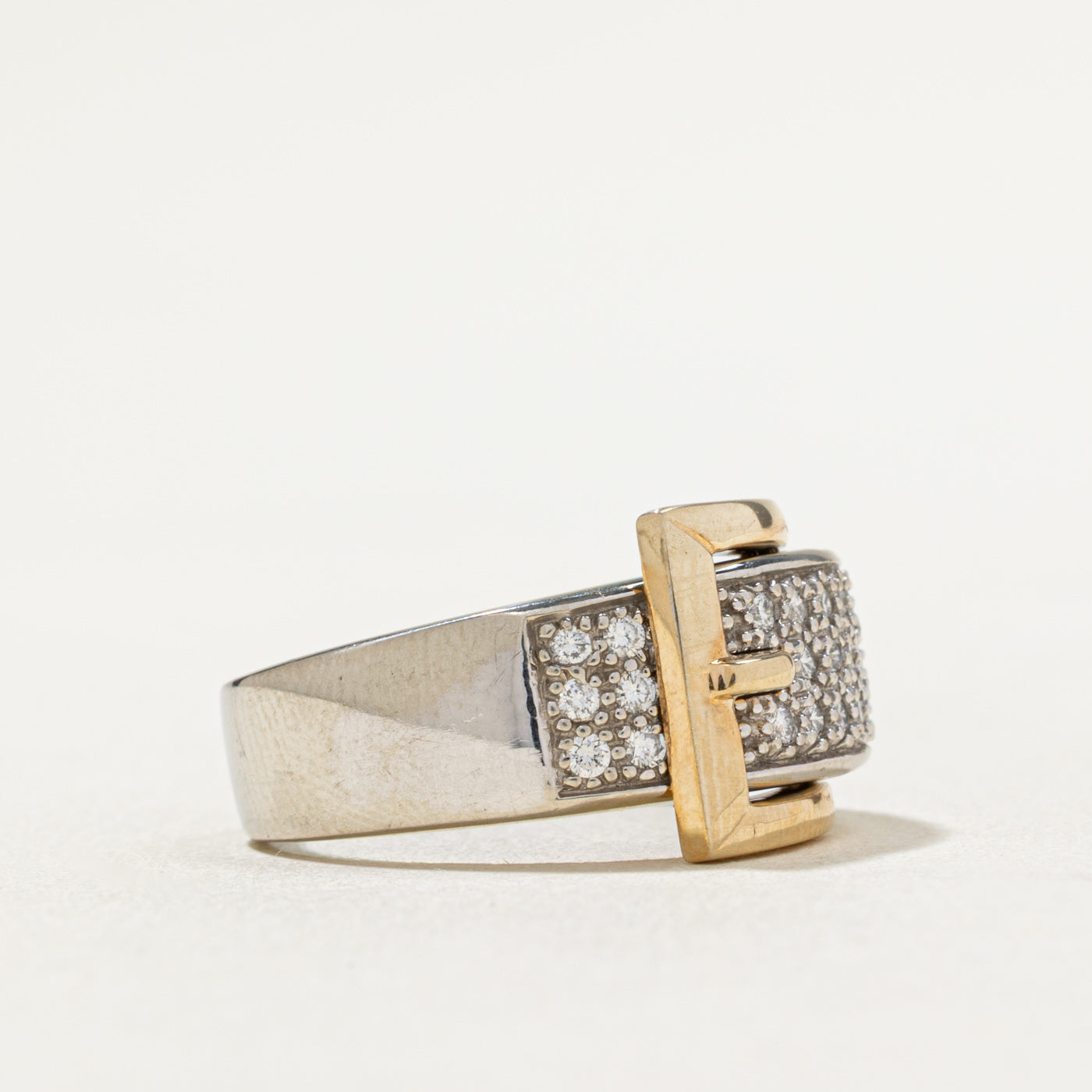 Pavé Set Diamond Buckle Ring - 0.31ctw Sterling Silver Size 7.75 - Elegant Wedding Band, Anniversary Gift for Her, Perfect for Bridal Jewelry & Special Occasions