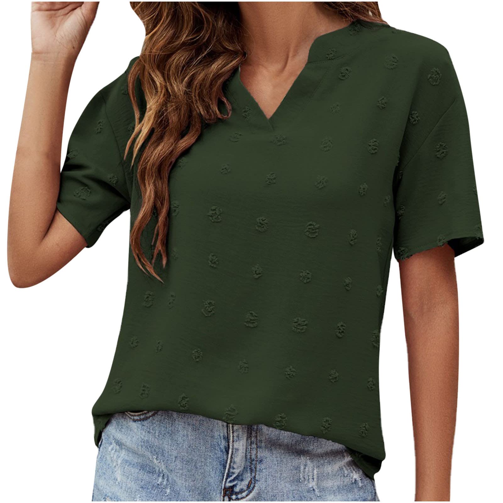Elegant White Chiffon Blouse for Women - Short Sleeve V-Neck Office Shirt with Lace & Swiss Dot Details | Summer Casual Work Tops & T-Shirts | Perfect for Business Attire, Date Nights & Formal Occasions