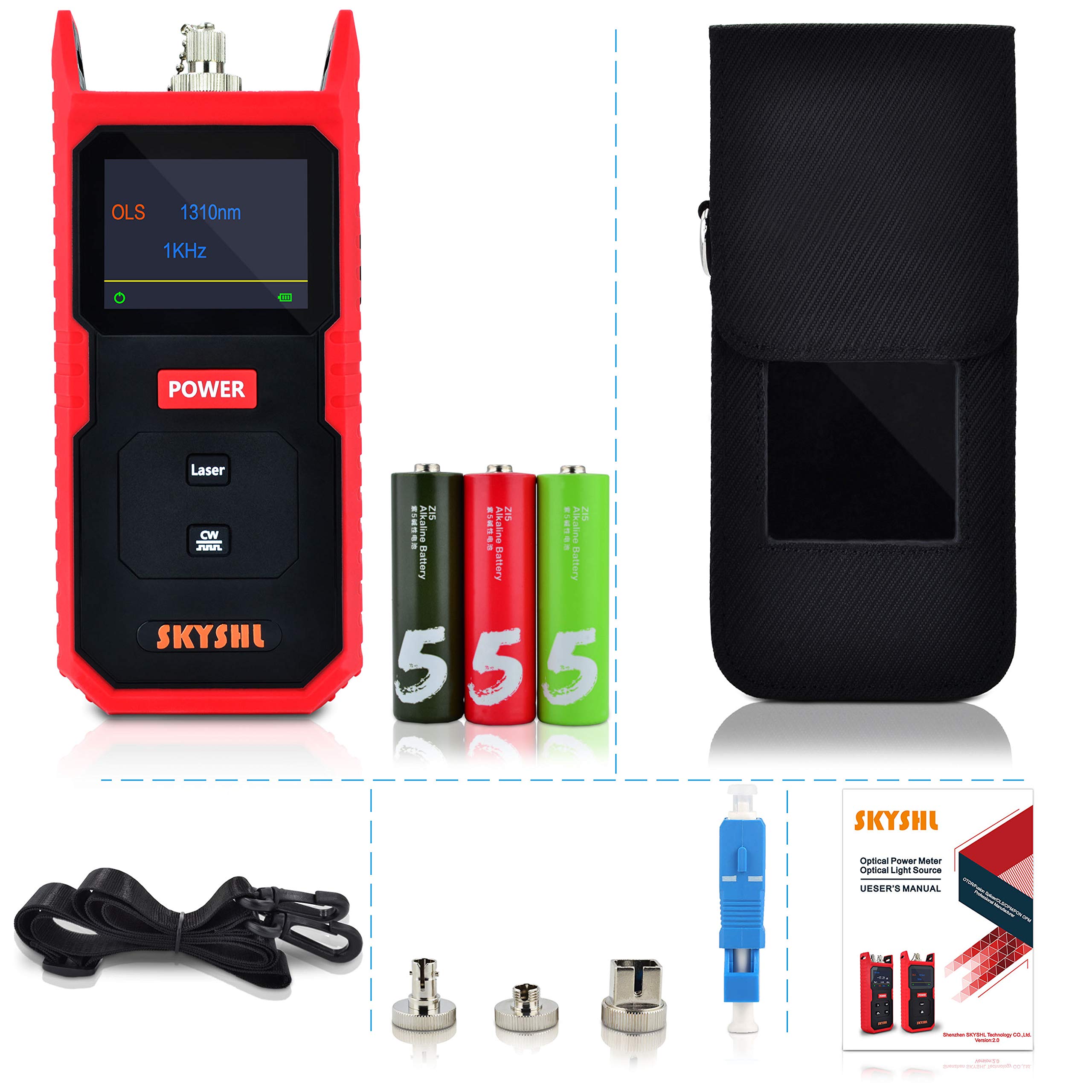 Handheld SM Optical Fiber Laser Light Source Tester - 1310nm & 1550nm Wavelengths with SC/FC/ST/LC UPC Adapters & Color Screen (SS100S) - Ideal for Telecom, Data Center & Fiber Optic Network Testing