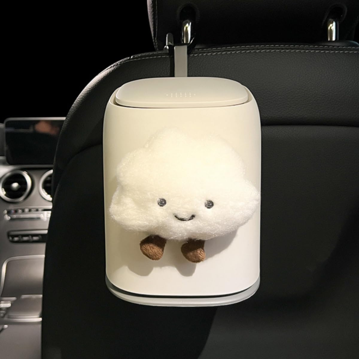 Spaceman Duck Smile Cloud Hanging Car Trash Can - Cute Cartoon Flip Lid Garbage Bin, Detachable & Leak-Proof ABS Material - Perfect for Car, Office, Travel & Road Trips