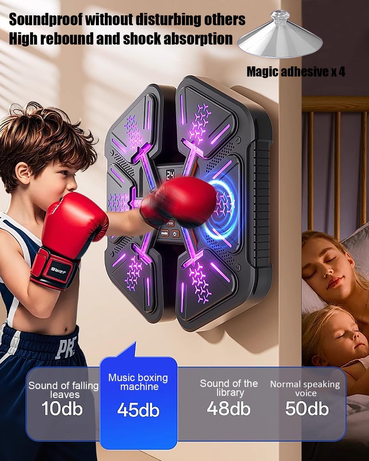 LITTCO 2024 Upgraded Smart Music Boxing Machine with Boxing Gloves - Wall Mounted Home Gym Equipment for Kids, Teens, Boys & Girls - Perfect for Birthday Gifts & Indoor Fitness Training (Blue)