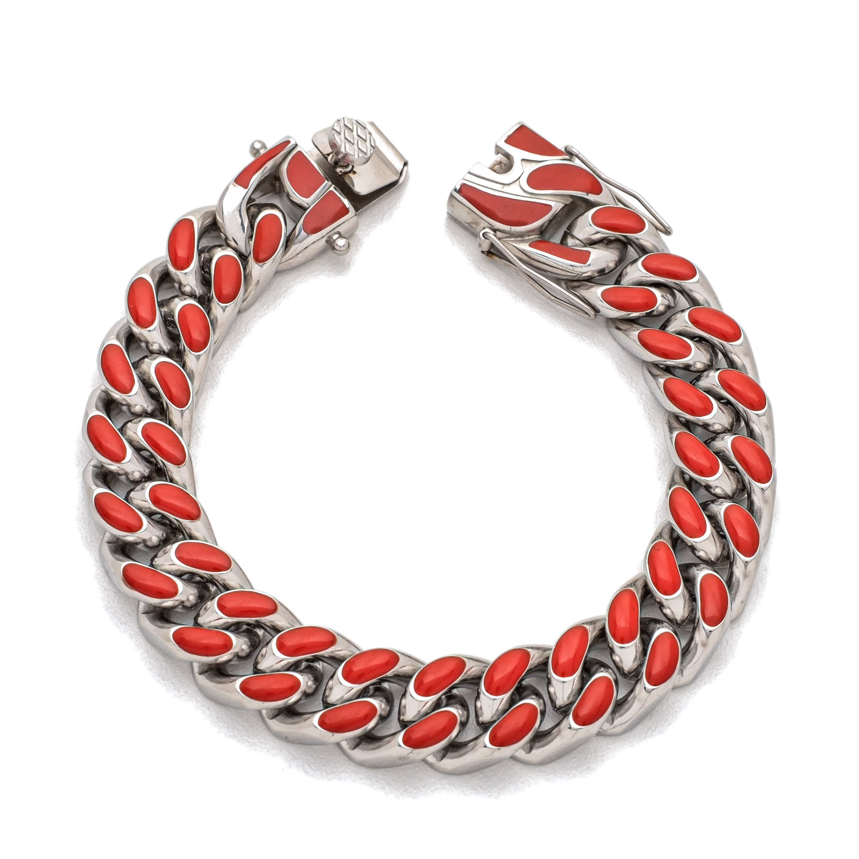 13mm Fire Red Enamel Cuban Link Bracelet for Men - Stainless Steel Jewelry for Casual & Party Wear - Durable Fashion Accessory Gift