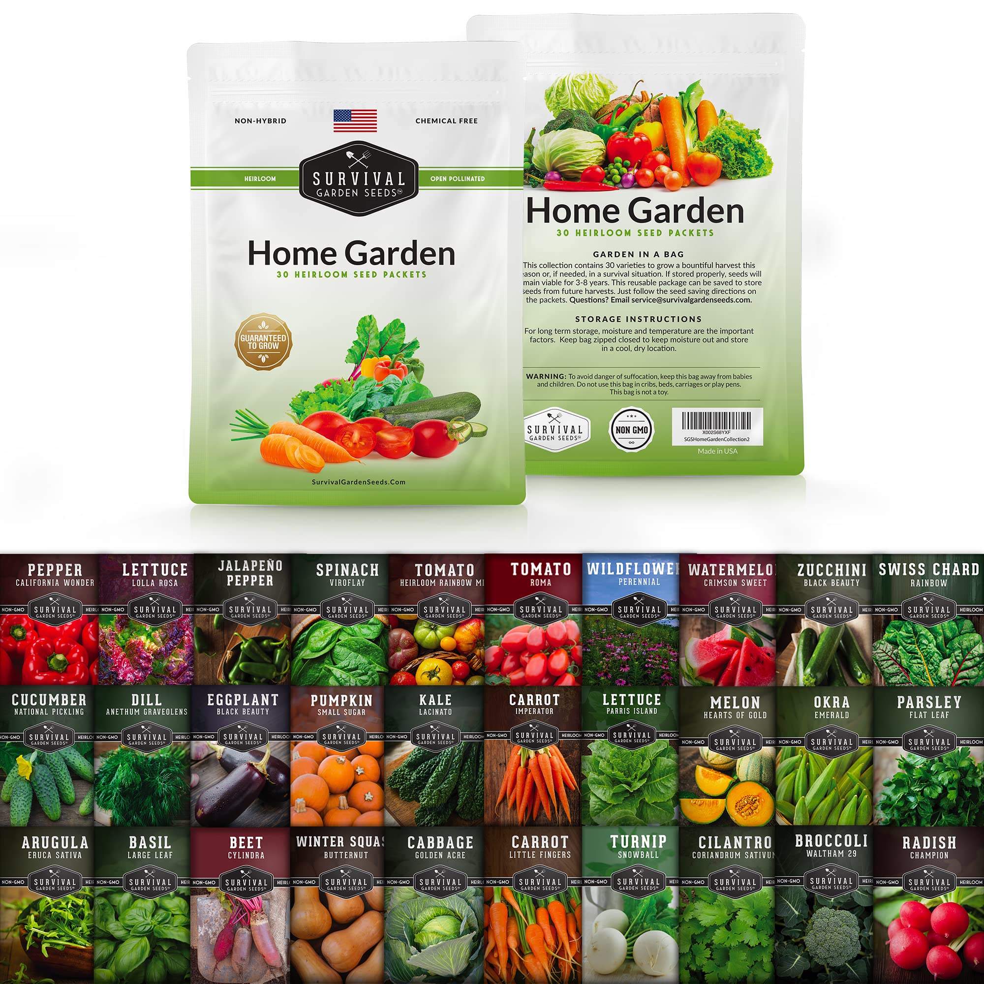 Survival Garden Seeds Kit - 30 Pack Non-GMO Heirloom Seeds for Vegetables, Fruits & Herbs (18,500+ Seeds) - Emergency Food Supply & Home Gardening - Perfect for Preppers, Homesteading & Sustainable Living